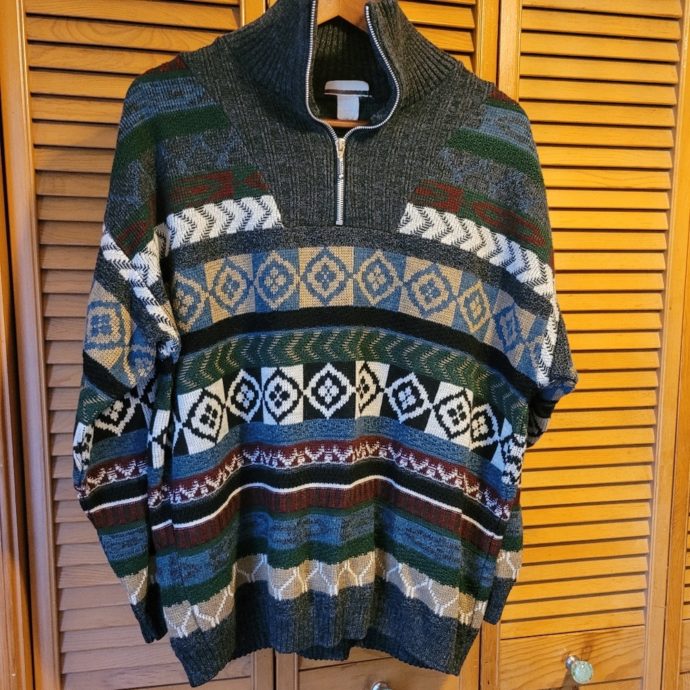 Vintage Quarter Zip-up Neck Pullover Sweater